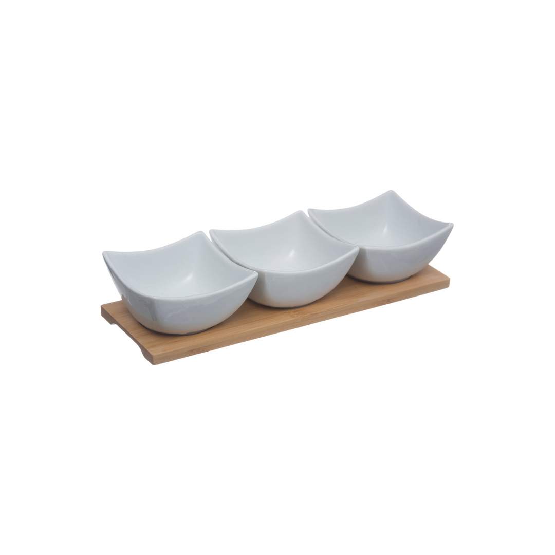 4 Piece White Bamboo Appetizer Set