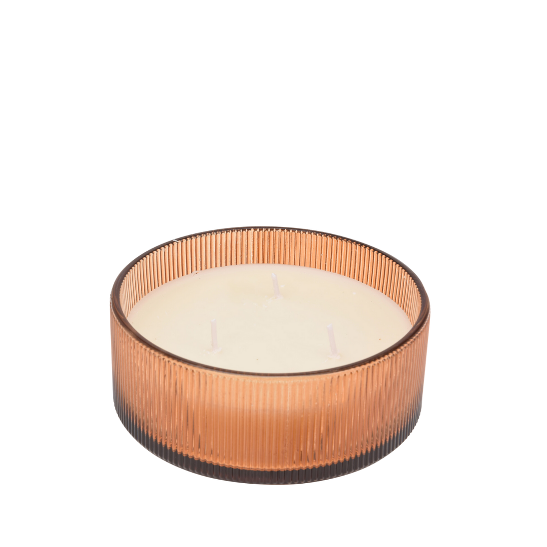 3 Wick Scented Candle In Glass Amber Wood