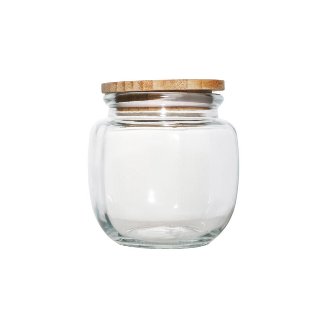 1L Round Glass Canister With Bamboo Lid