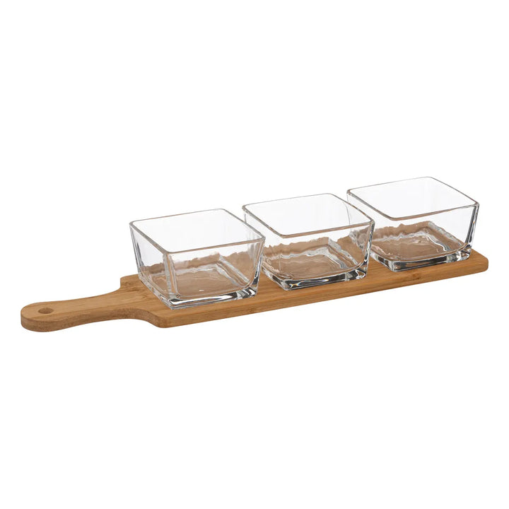 4 Piece Bamboo & Glass Appetizer Set