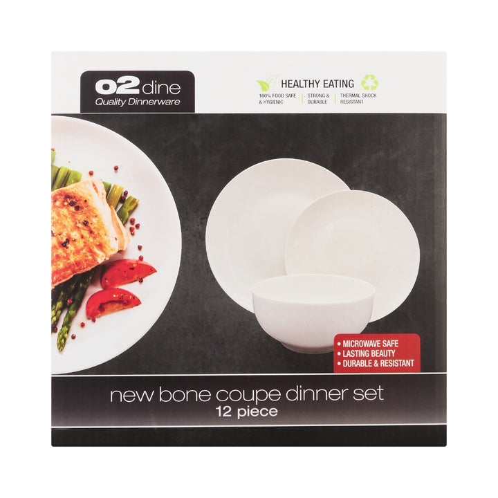 O2 New Bone 12 Piece White Coupe Dinner Set