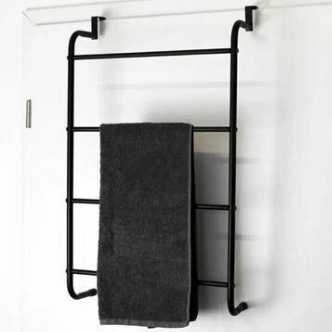 Steel Over The Door Towel Rack - Black