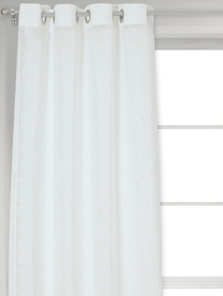 Eyelet Standard Sheer Scroll Curtain - White