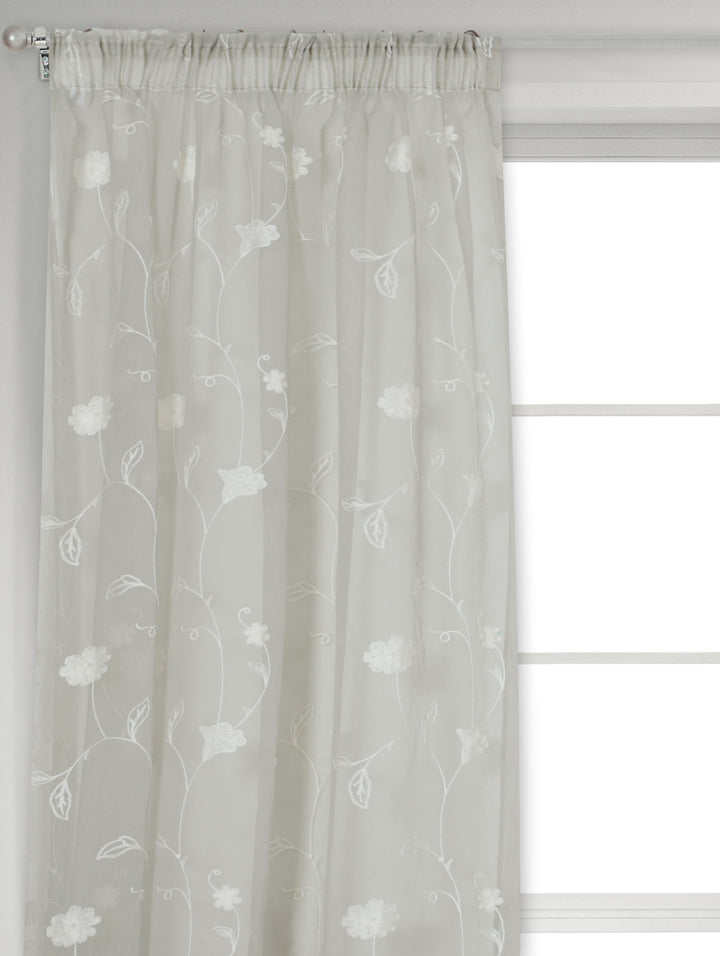 Taped Standard Length Sheer Blooming Curtain - Grey