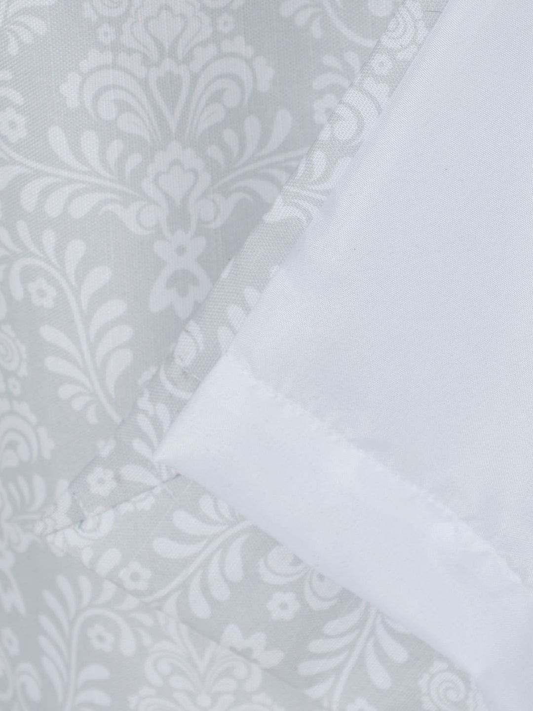 Taped & Lined Fern Print Damask Curtain - Grey