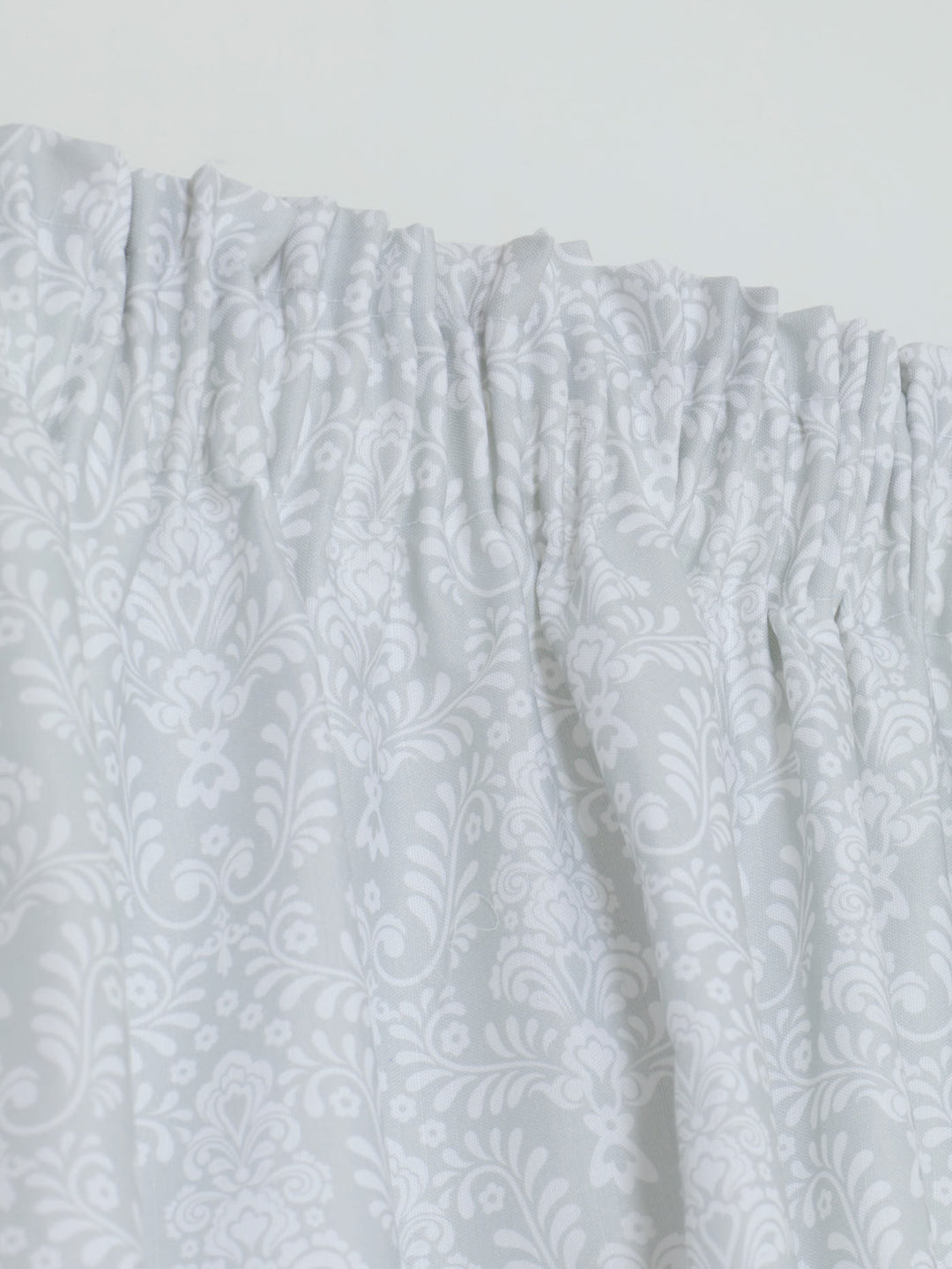 Taped & Lined Fern Print Damask Curtain - Grey