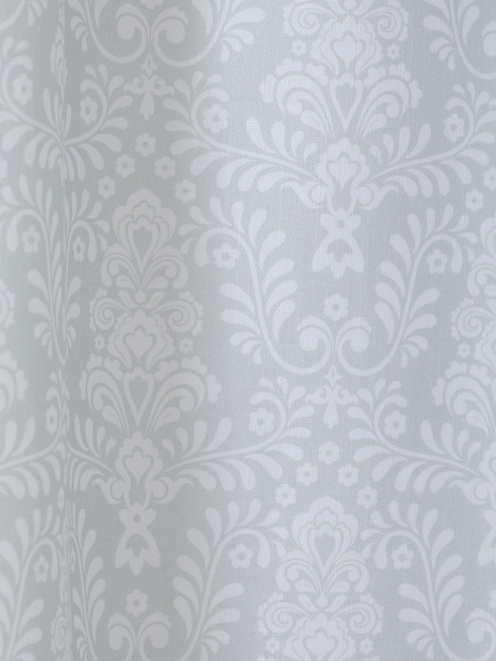 Taped & Lined Fern Print Damask Curtain - Grey