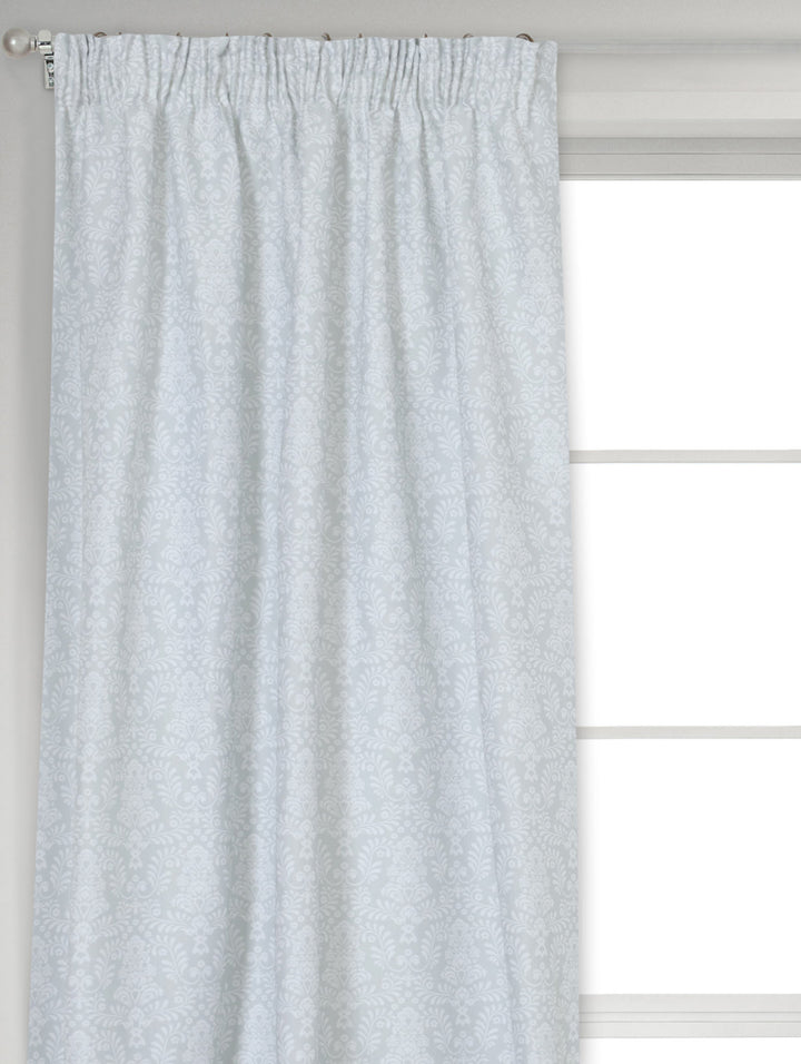 Taped & Lined Fern Print Damask Curtain - Grey