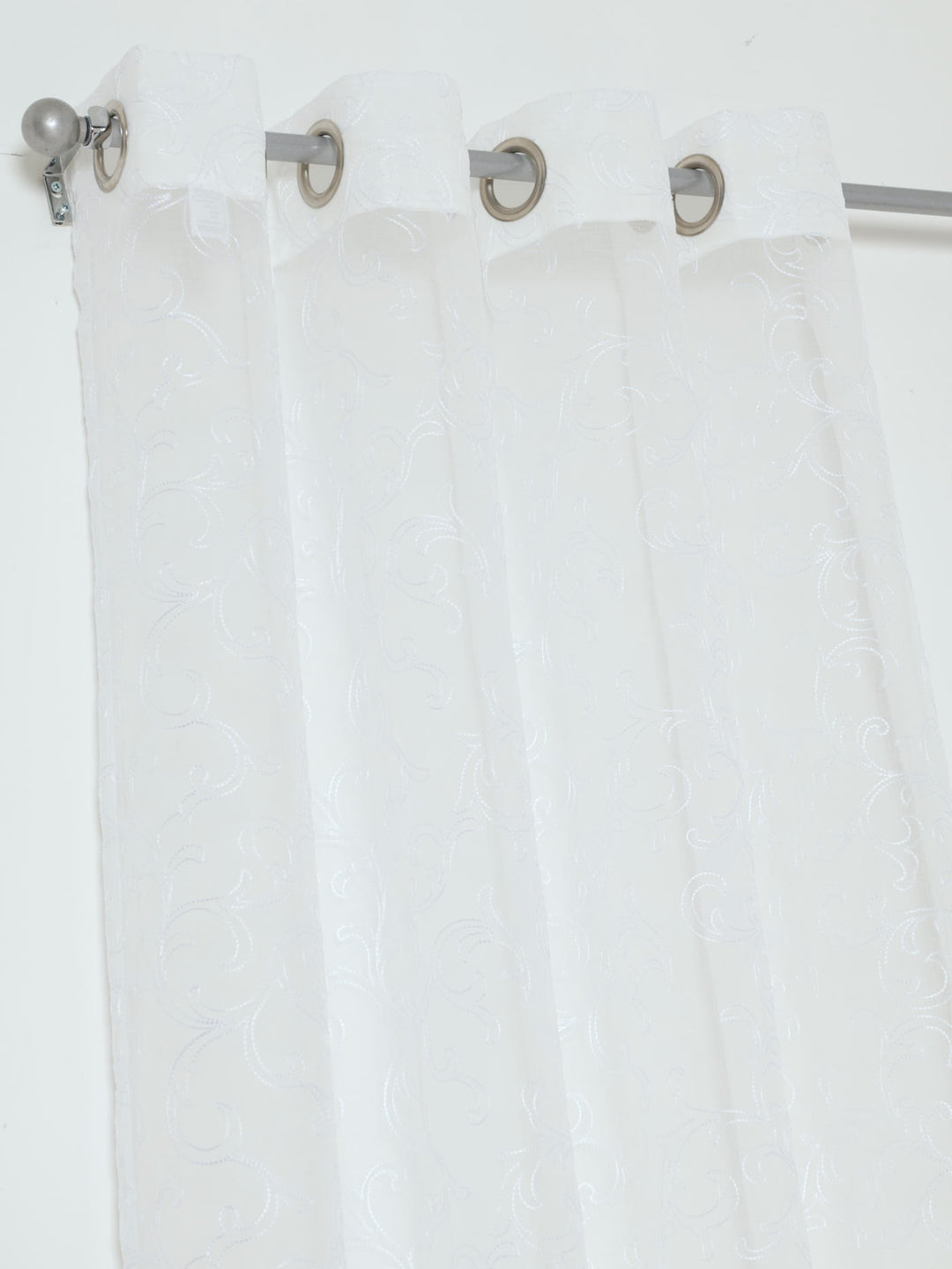 Eyelet Standard Sheer Scroll Curtain - White