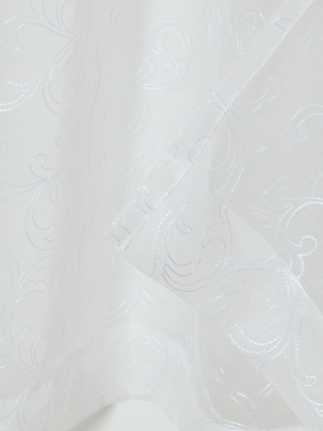 Eyelet Standard Sheer Scroll Curtain - White