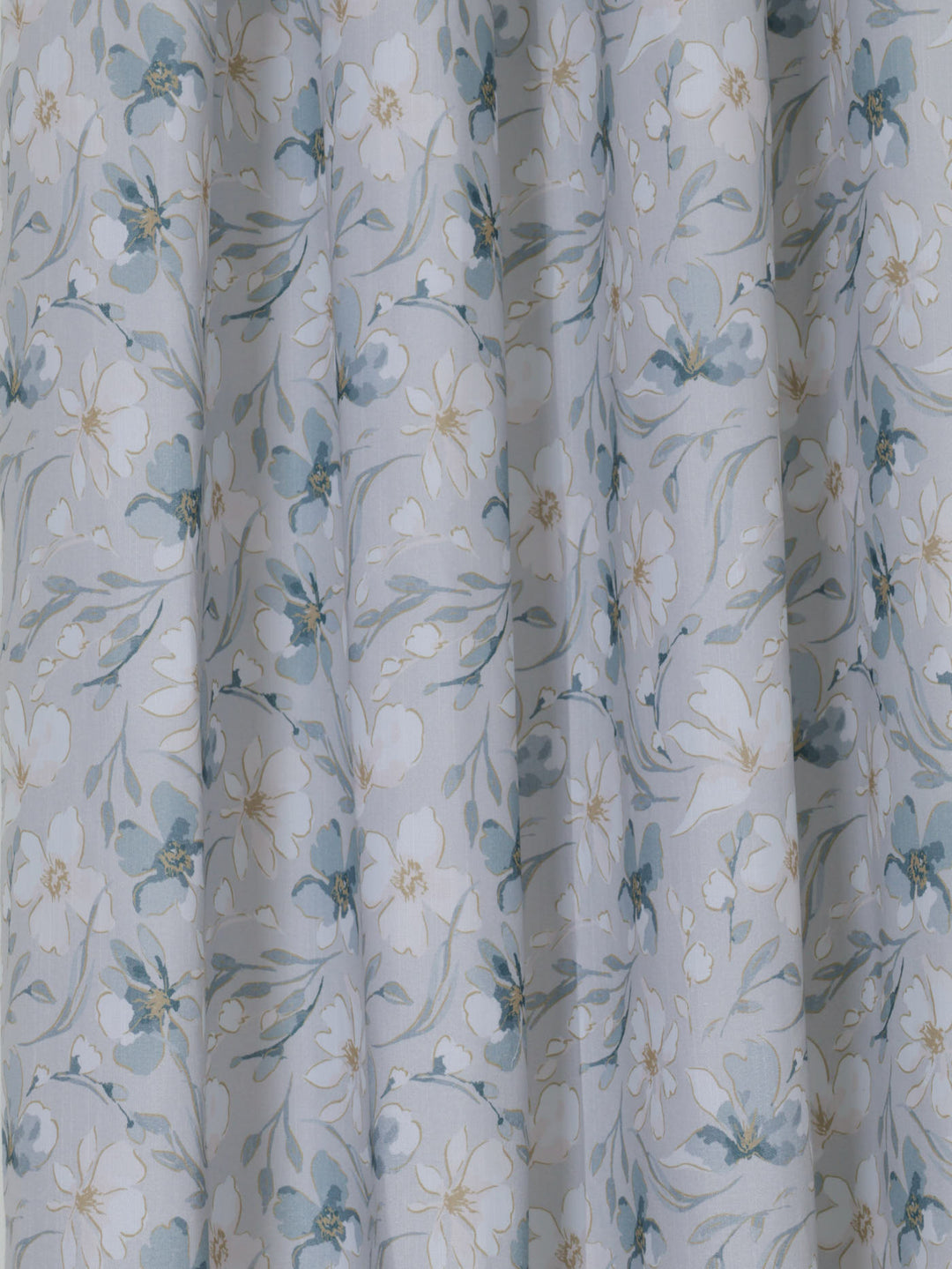 Eyelet Lined Print Natural Floral Curtain - Blue