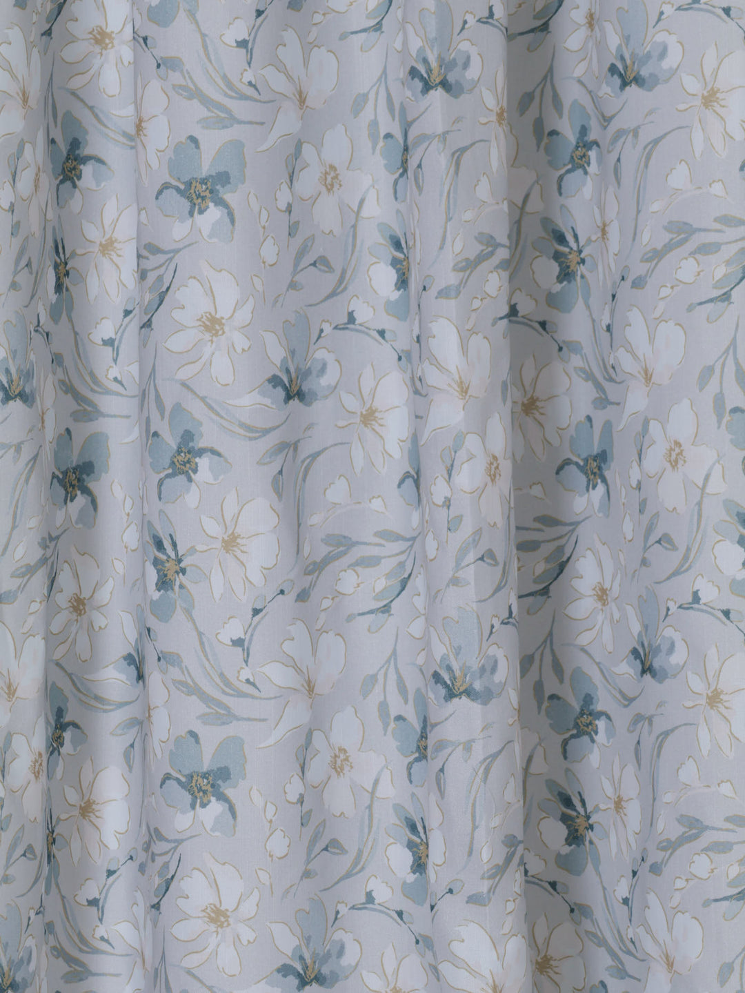 Tape Lined Print Natural Floral Curtain - Blue