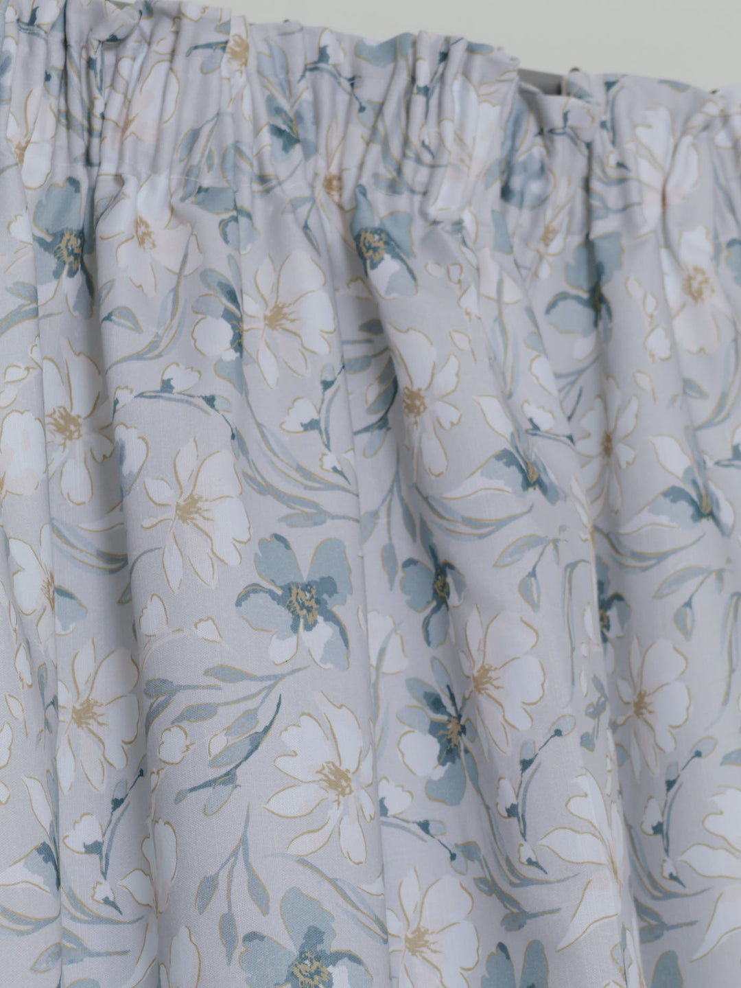 Tape Lined Print Natural Floral Curtain - Blue