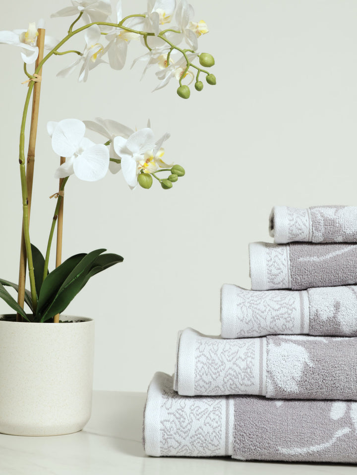 Two Tone Floral Towels - Grey