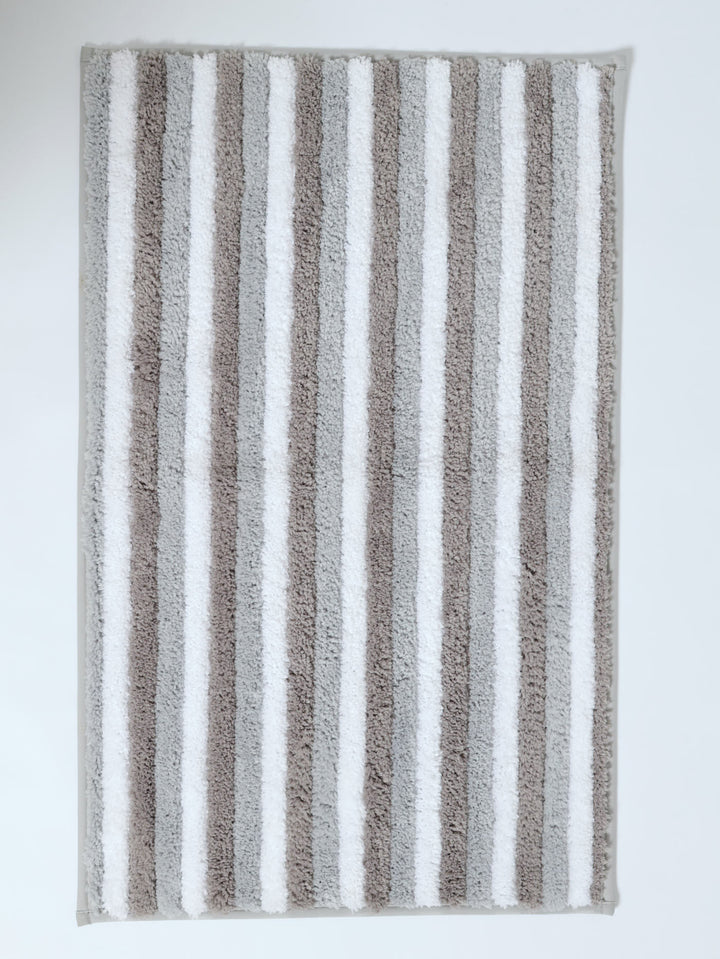 Stripe Microfibre Ribbed Bath Mat - Taupe