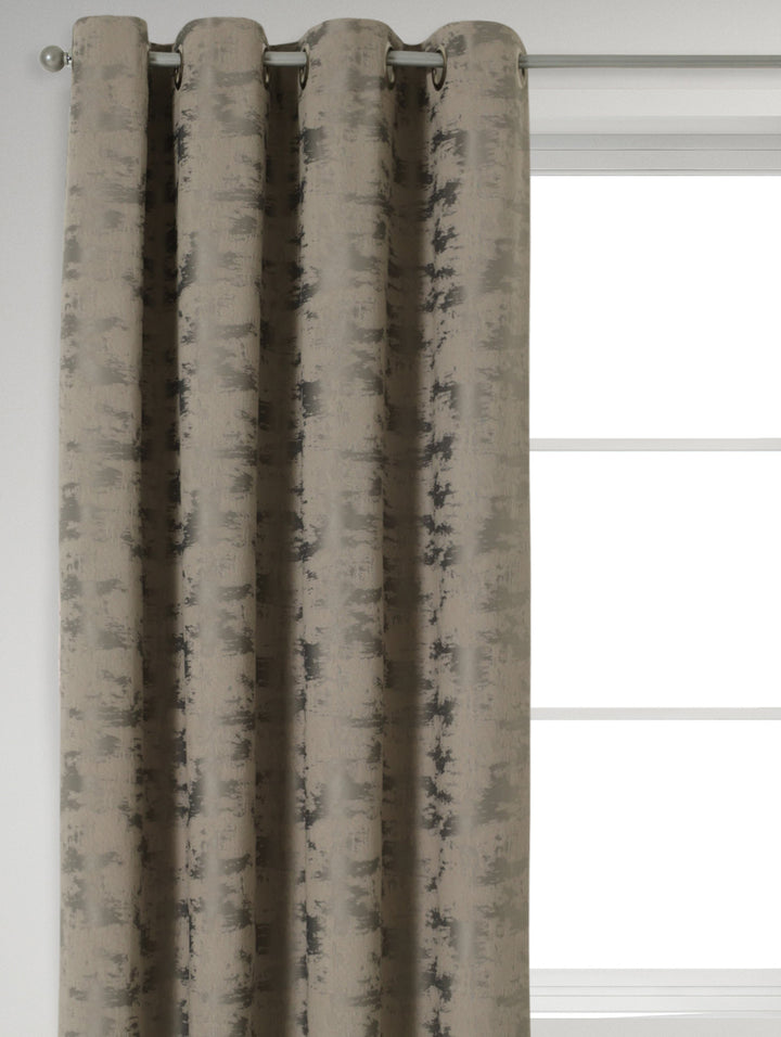 Eyelet Lined Marble Jacquard Curtain - Charcoal