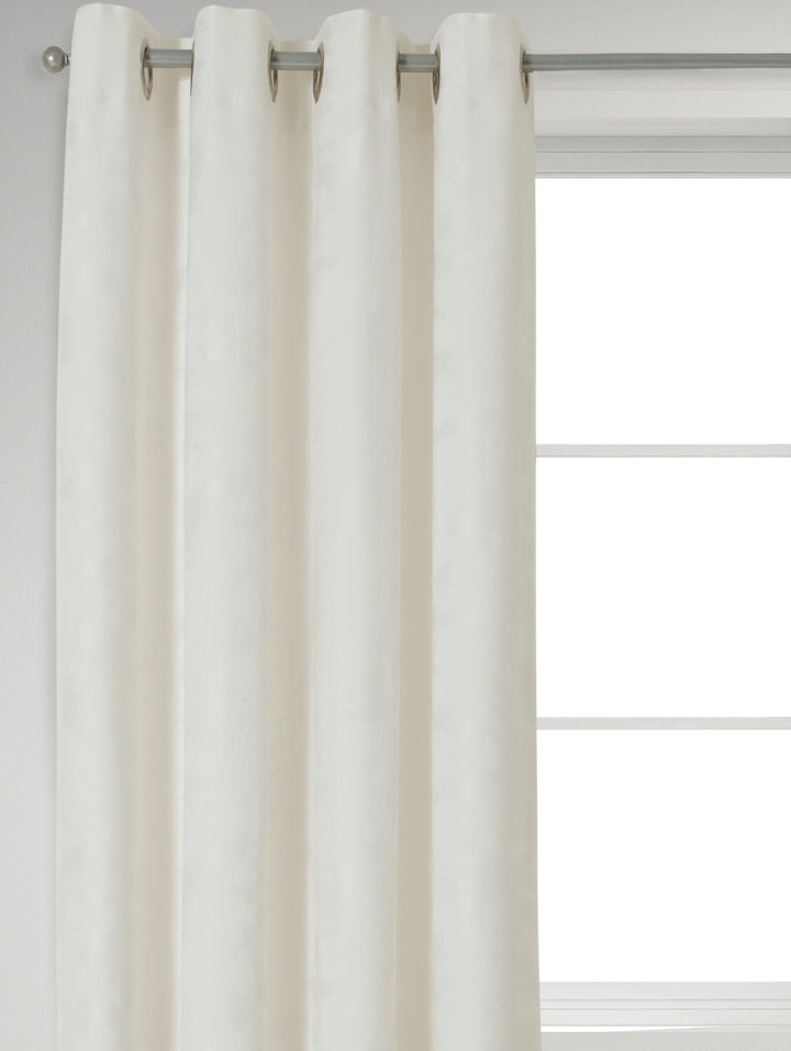 Eyelet Lined Marble Jacquard Curtain - White