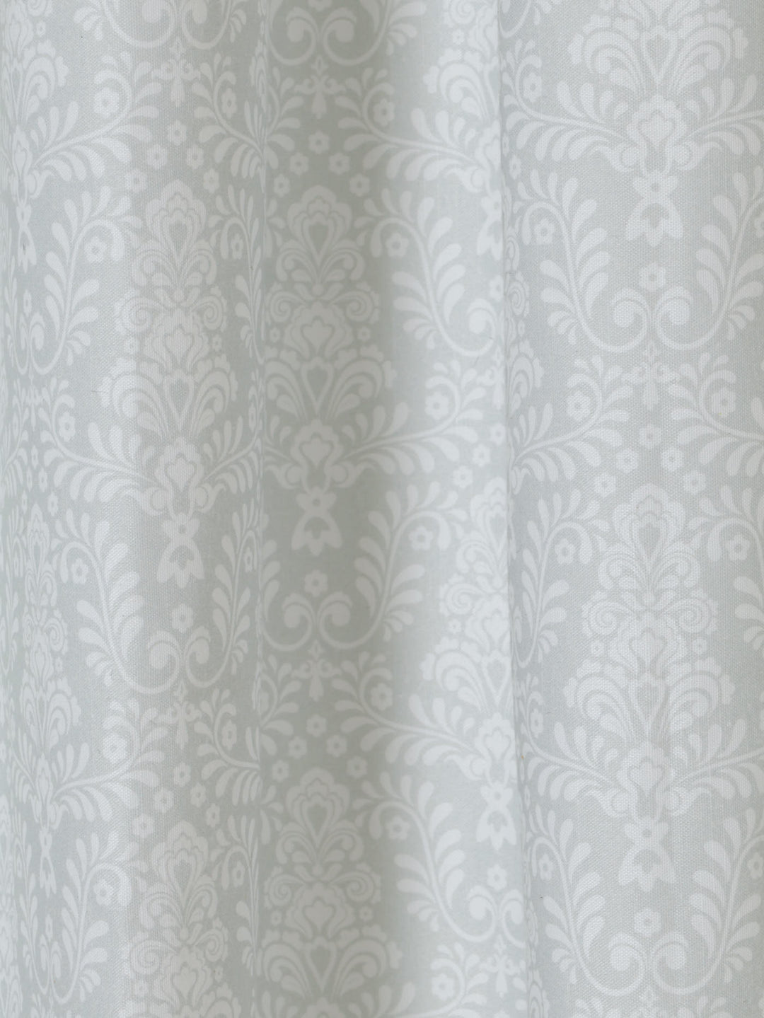 Eyelet Lined Fern Damask Print Curtain - Grey