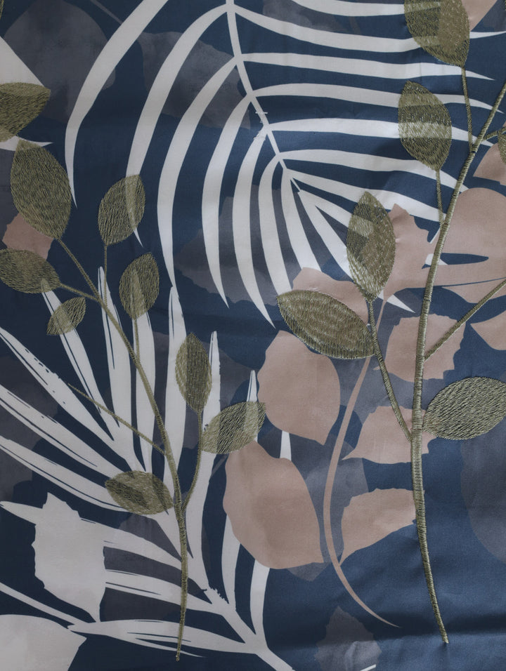 Printed Blue Tropical Leaves Embroidered Duvet