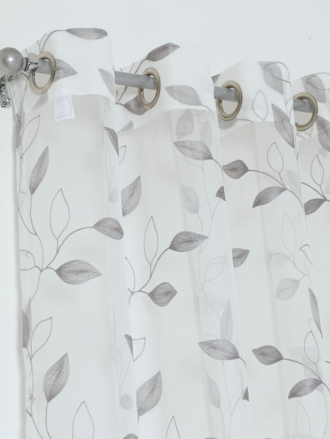 Eyelet Standard Sheer Silhouette Leaf Curtain - White