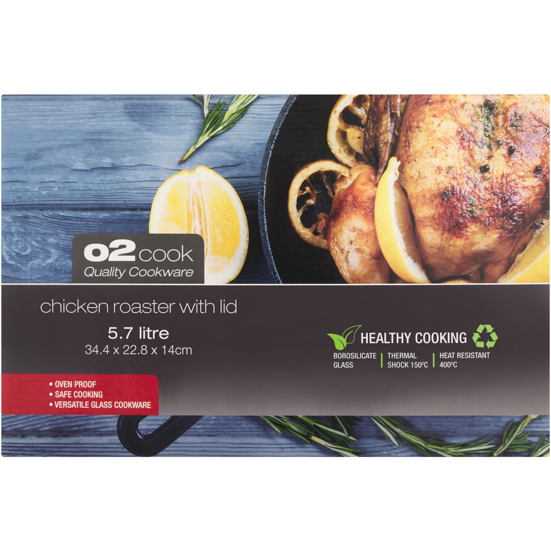 O2 Cook 5.7L Oval Glass Roast Dish With Lid