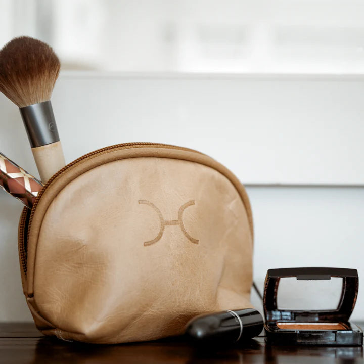 Make Up Bag Leather - Hazelnut Leather